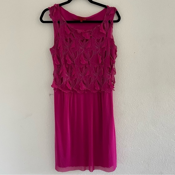 Vintage Vivienne Tam Women’s Fuchsia Pink Mesh Floral Shift Dress Size Medium - Picture 1 of 8